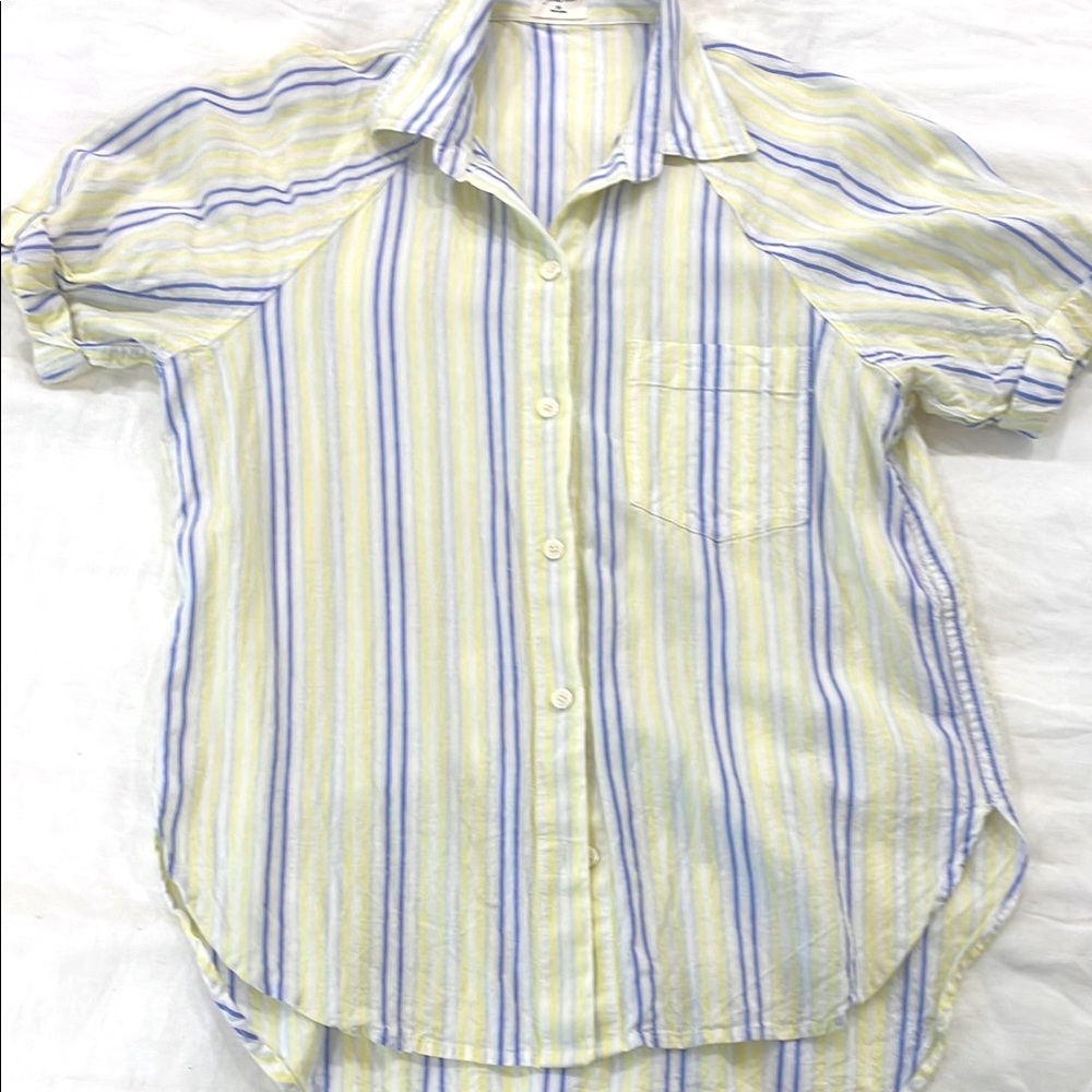 Aritzia Wilfred Free striped short sleeve button down
